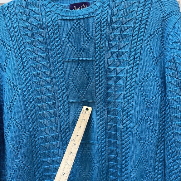 VTG Hunt Club Mens Large Sweater Blue Grandpa Core Cable Knit Pullover Japan 90s - Picture 11 of 11